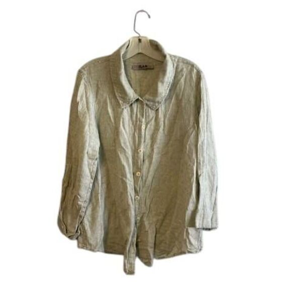 FLAX Womens Light Green Linen & Cotton Blend Button up Shirt Lagenlook Size M - Picture 1 of 9